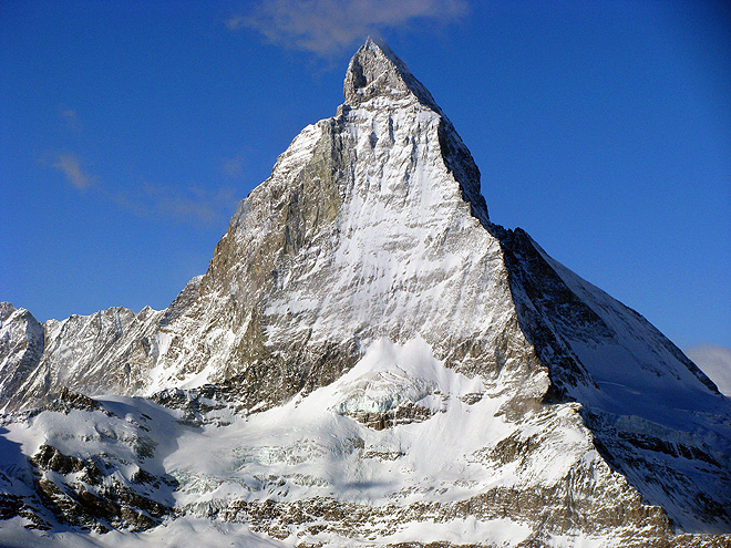 Hora Matterhorn je s výškou 4 478 m sedmou nejvyšší horou Alp