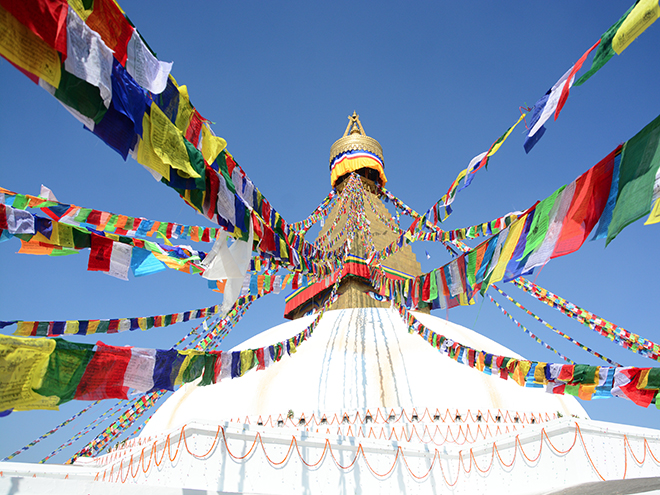 36 m vysoká stúpa Boudhanath, jedna z největších v Nepálu