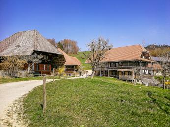 Typické statky s převislou střechou v Emmentalu