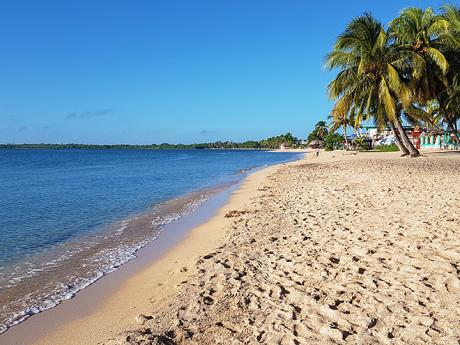 Písečná pláž v Playa Larga na pobřeží Zátoky sviní